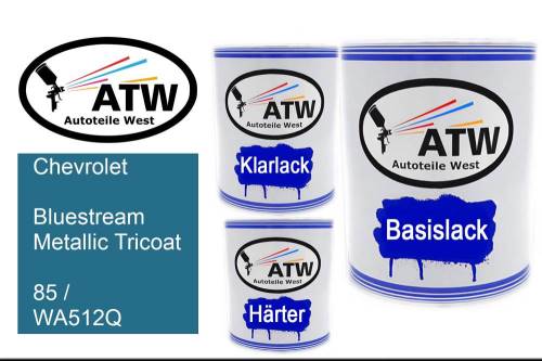 Chevrolet, Bluestream Metallic Tricoat, 85 / WA512Q: 1L Lackdose + 1L Klarlack + 500ml Härter - Set, von ATW Autoteile West.